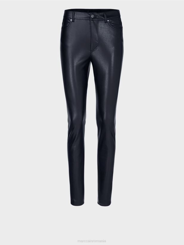 pantaloni cu canal de scurgere din imitație de piele Marc Cain albastru miezul nopții îmbrăcăminte 4826HH832