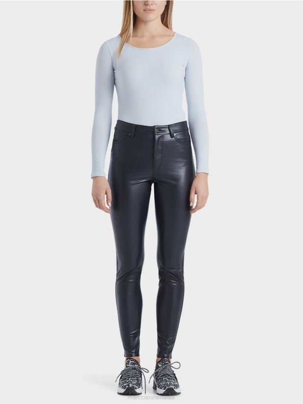 pantaloni cu canal de scurgere din imitație de piele Marc Cain albastru miezul nopții îmbrăcăminte 4826HH832