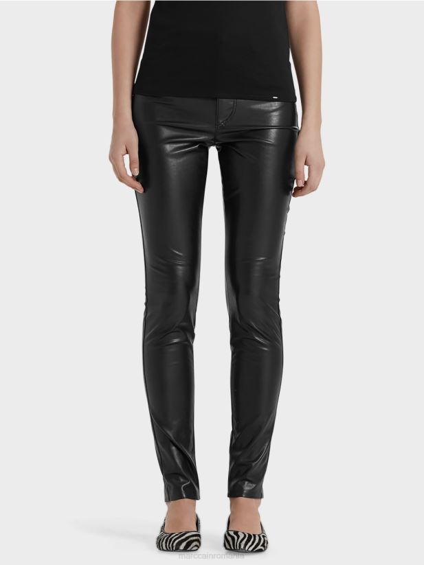 pantaloni cu canal de scurgere din imitație de piele Marc Cain negru îmbrăcăminte 4826HH831