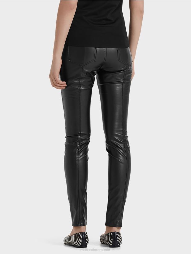 pantaloni cu canal de scurgere din imitație de piele Marc Cain negru îmbrăcăminte 4826HH831