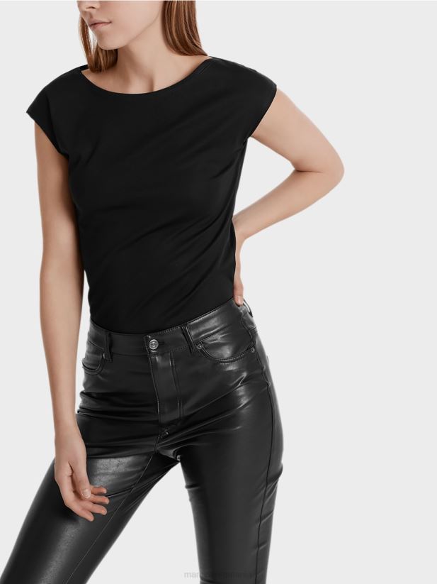 pantaloni cu canal de scurgere din imitație de piele Marc Cain negru îmbrăcăminte 4826HH831