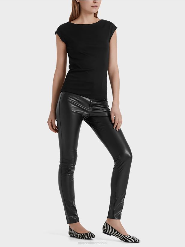 pantaloni cu canal de scurgere din imitație de piele Marc Cain negru îmbrăcăminte 4826HH831