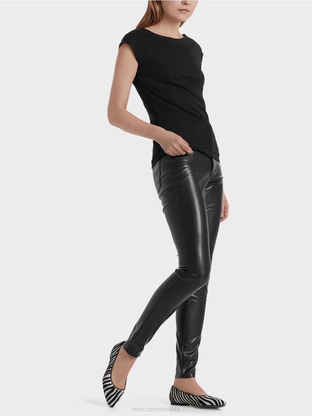 pantaloni cu canal de scurgere din imitație de piele Marc Cain negru îmbrăcăminte 4826HH831