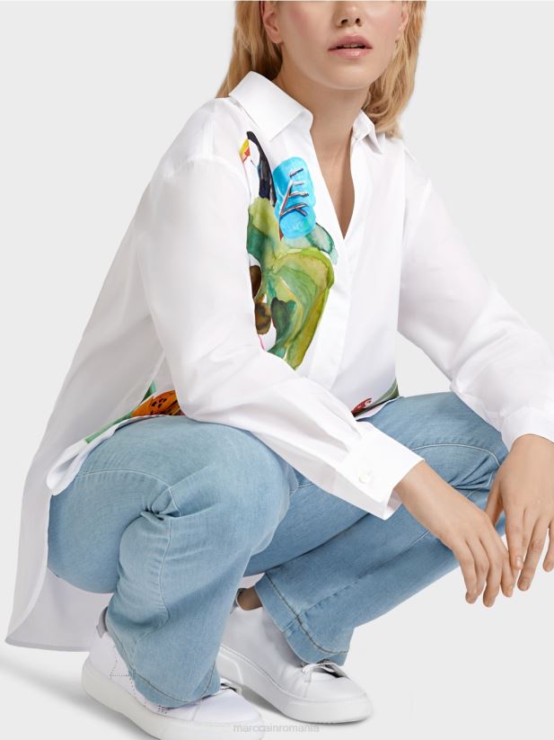 bluză cămașă cu imprimeu plasat Marc Cain alb îmbrăcăminte 4826HH925