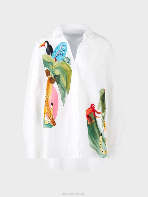 bluză cămașă cu imprimeu plasat Marc Cain alb îmbrăcăminte 4826HH925