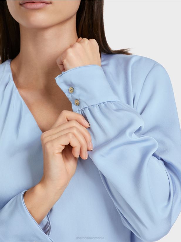 bluză casual cu decolteu în V Marc Cain cer întunecat de vară îmbrăcăminte 4826HH855