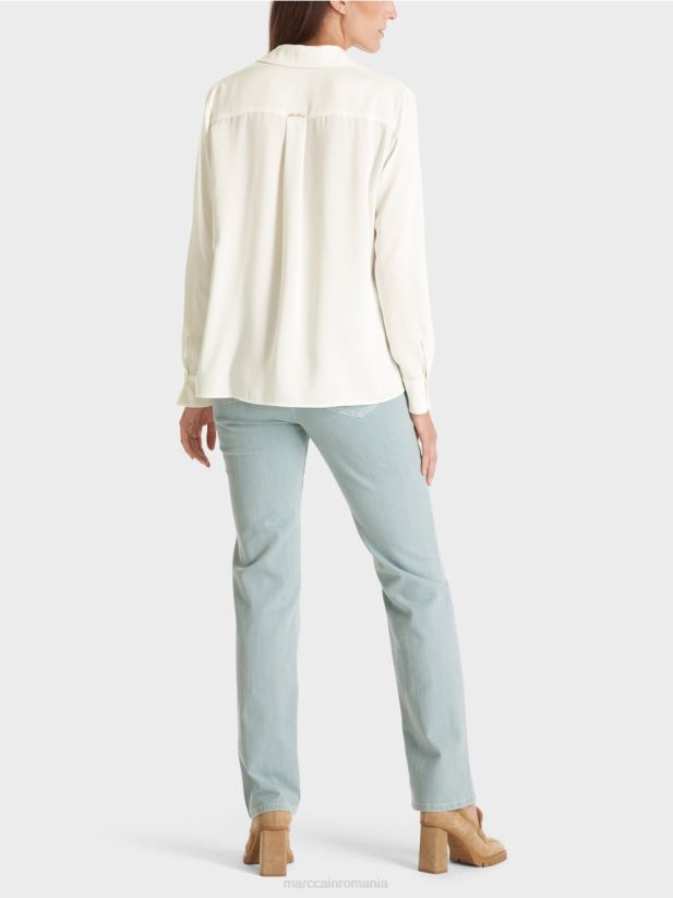 bluză clasică cămașă cu decolteu în V Marc Cain aproape alb îmbrăcăminte 4826HH884