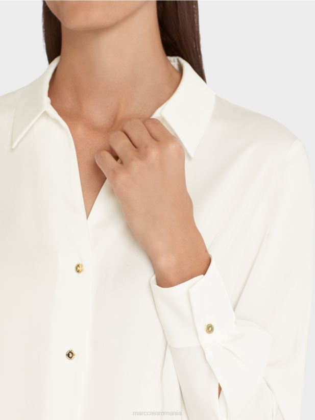 bluză clasică cămașă cu decolteu în V Marc Cain aproape alb îmbrăcăminte 4826HH884