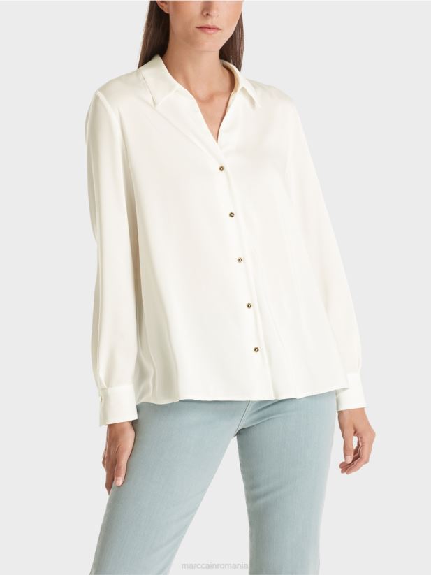 bluză clasică cămașă cu decolteu în V Marc Cain aproape alb îmbrăcăminte 4826HH884