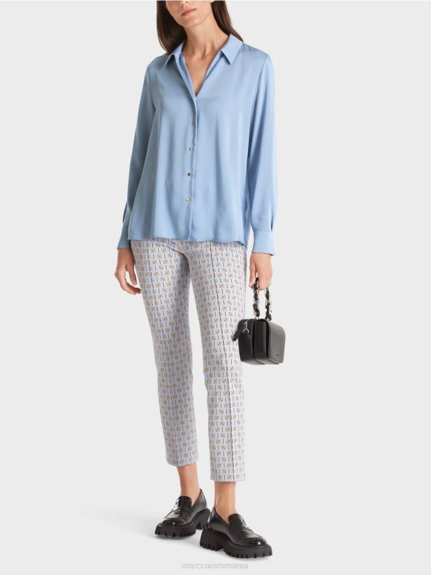 bluză clasică cămașă cu decolteu în V Marc Cain cer întunecat de vară îmbrăcăminte 4826HH859