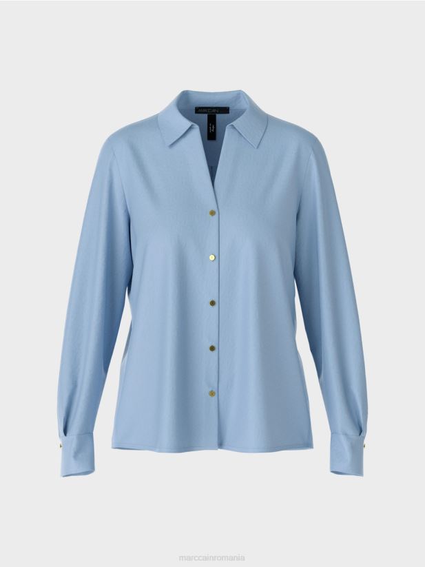 bluză clasică cămașă cu decolteu în V Marc Cain cer întunecat de vară îmbrăcăminte 4826HH859