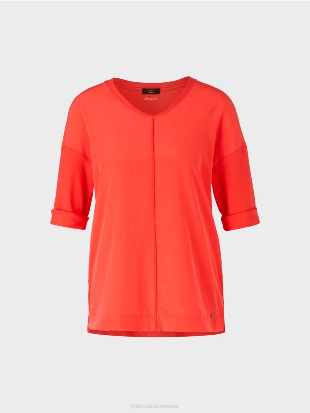 bluză cu amestec de materiale Marc Cain campari îmbrăcăminte 4826HH904