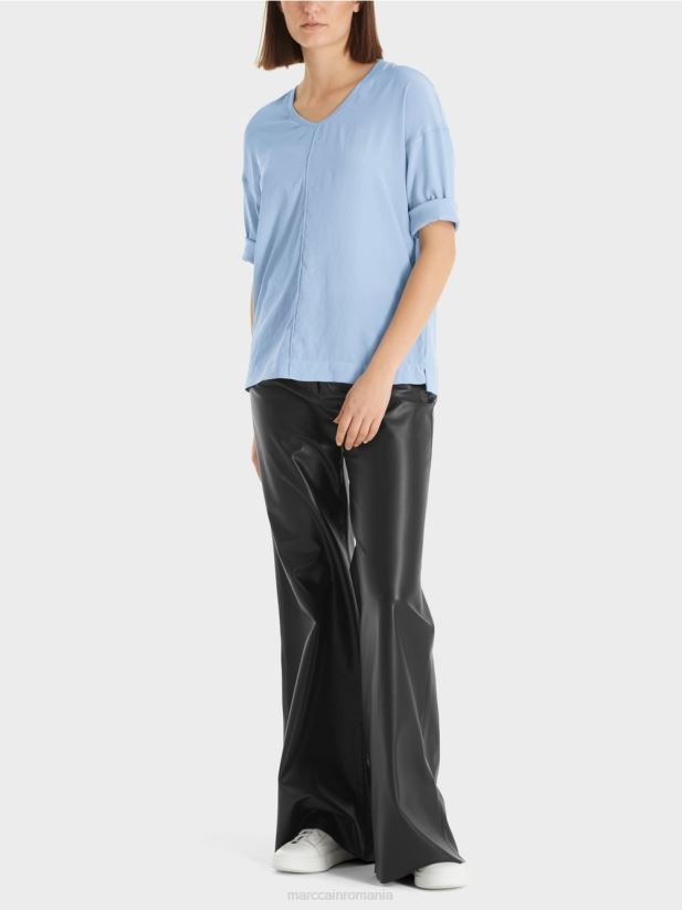 bluză cu amestec de materiale Marc Cain cer întunecat de vară îmbrăcăminte 4826HH905