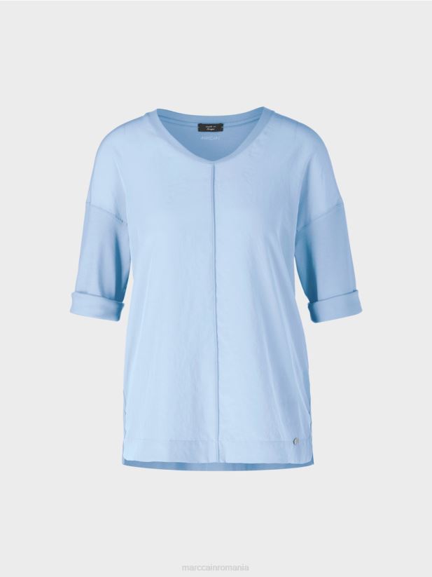 bluză cu amestec de materiale Marc Cain cer întunecat de vară îmbrăcăminte 4826HH905