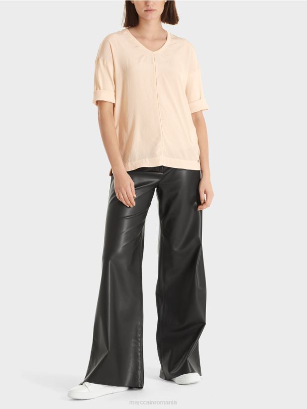 bluză cu amestec de materiale Marc Cain crema inchisa îmbrăcăminte 4826HH907