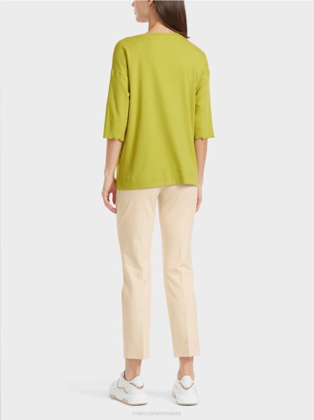 bluză cu amestec de materiale Marc Cain verde măsliniu strălucitor îmbrăcăminte 4826HH906