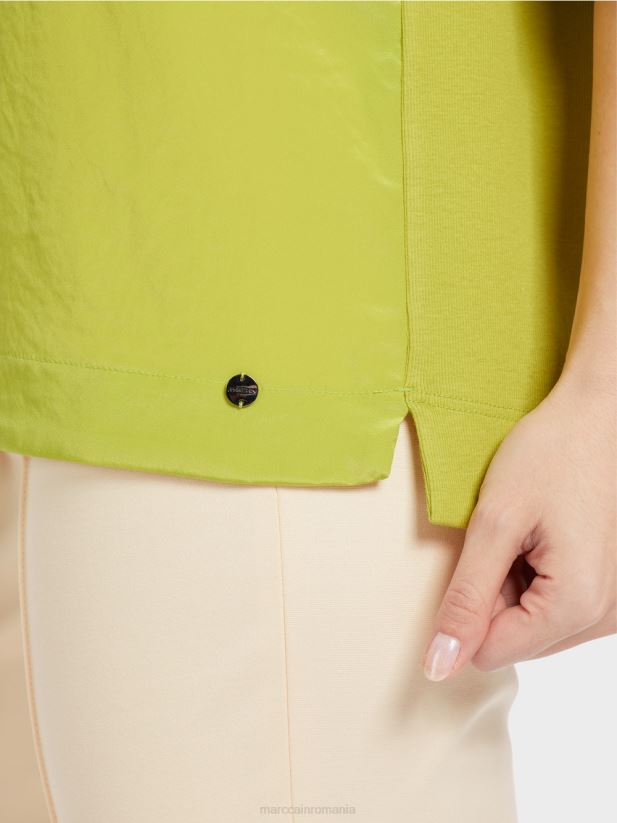 bluză cu amestec de materiale Marc Cain verde măsliniu strălucitor îmbrăcăminte 4826HH906