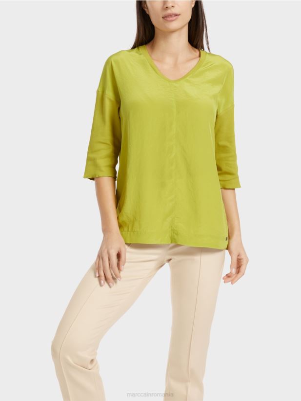bluză cu amestec de materiale Marc Cain verde măsliniu strălucitor îmbrăcăminte 4826HH906