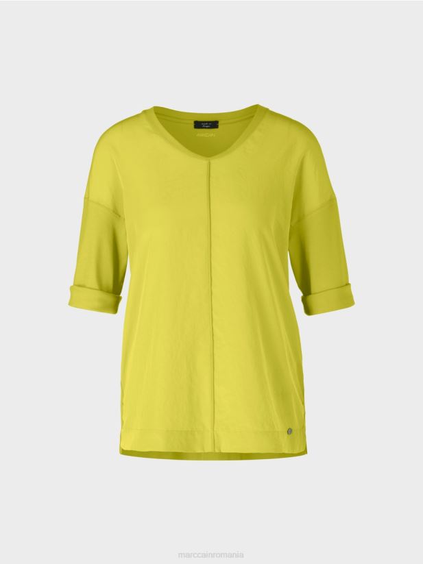 bluză cu amestec de materiale Marc Cain verde măsliniu strălucitor îmbrăcăminte 4826HH906