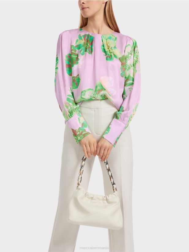 bluză cu gât rotund plisat Marc Cain lavandă strălucitoare îmbrăcăminte 4826HH842