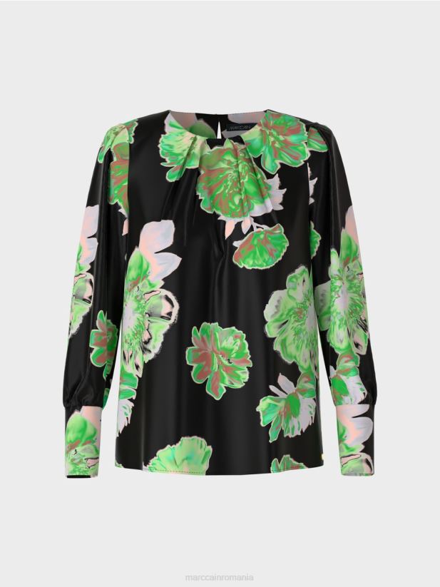 bluză cu gât rotund plisat Marc Cain negru îmbrăcăminte 4826HH845