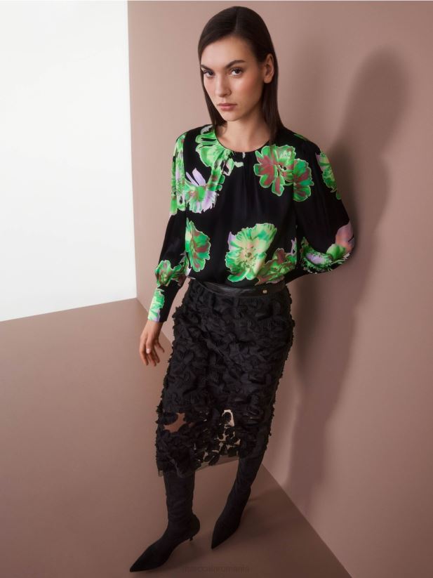 bluză cu gât rotund plisat Marc Cain negru îmbrăcăminte 4826HH845