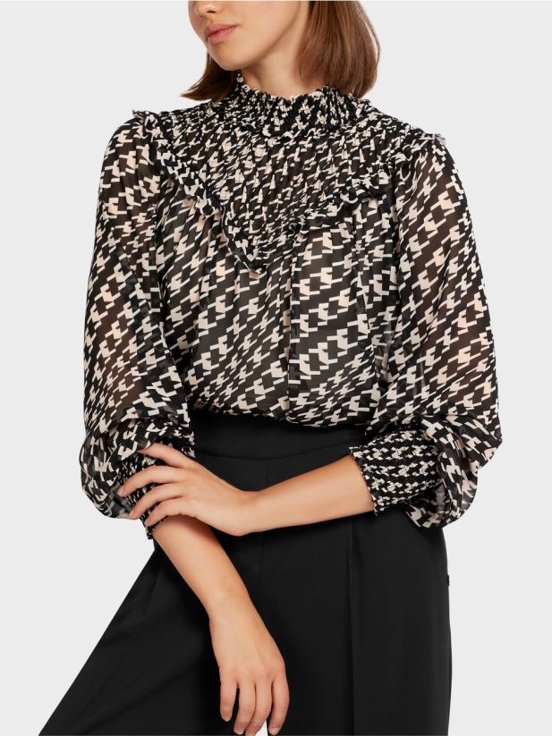 bluză cu guler smocat Marc Cain negru îmbrăcăminte 4826HH1006