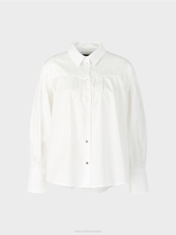 bluză cu jug de umăr și pliuri Marc Cain aproape alb îmbrăcăminte 4826HH957