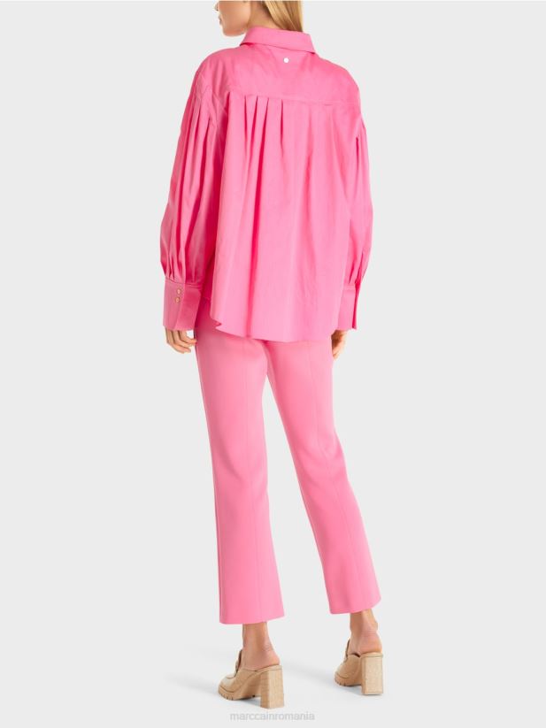 bluză cu jug de umăr și pliuri Marc Cain roz aprins îmbrăcăminte 4826HH976