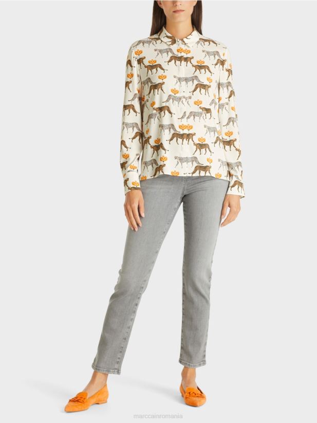 bluză cu leoparzi Marc Cain albă nouă ca zăpada îmbrăcăminte 4826HH995