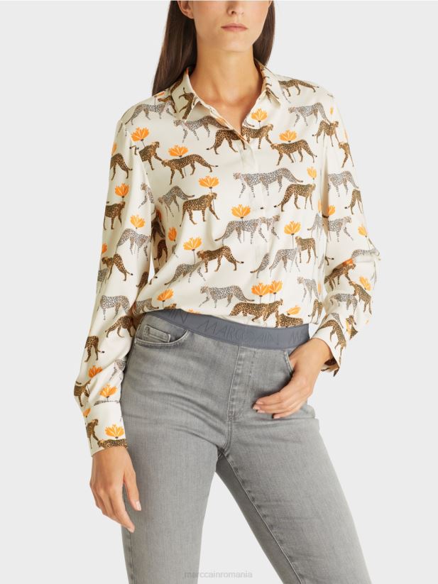 bluză cu leoparzi Marc Cain albă nouă ca zăpada îmbrăcăminte 4826HH995