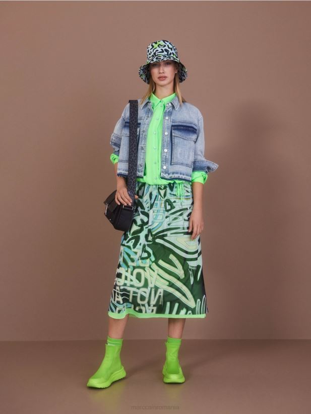 bluză cu șnur Marc Cain verde strălucitor șocant îmbrăcăminte 4826HH875