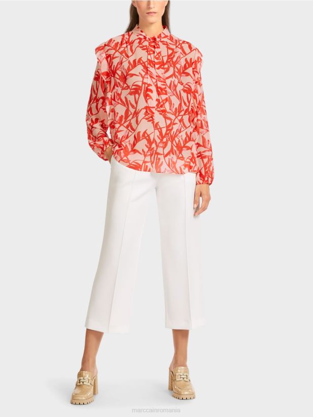 bluză cu volane cu imprimeu floral Marc Cain bronz strălucitor îmbrăcăminte 4826HH973