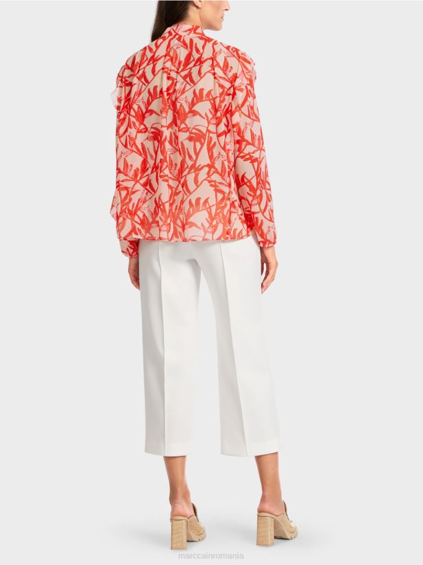 bluză cu volane cu imprimeu floral Marc Cain bronz strălucitor îmbrăcăminte 4826HH973