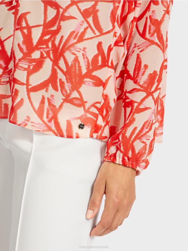 bluză cu volane cu imprimeu floral Marc Cain bronz strălucitor îmbrăcăminte 4826HH973