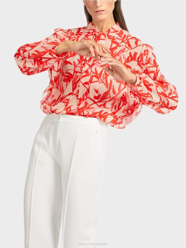 bluză cu volane cu imprimeu floral Marc Cain bronz strălucitor îmbrăcăminte 4826HH973
