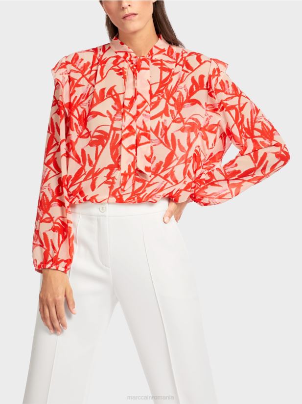 bluză cu volane cu imprimeu floral Marc Cain bronz strălucitor îmbrăcăminte 4826HH973