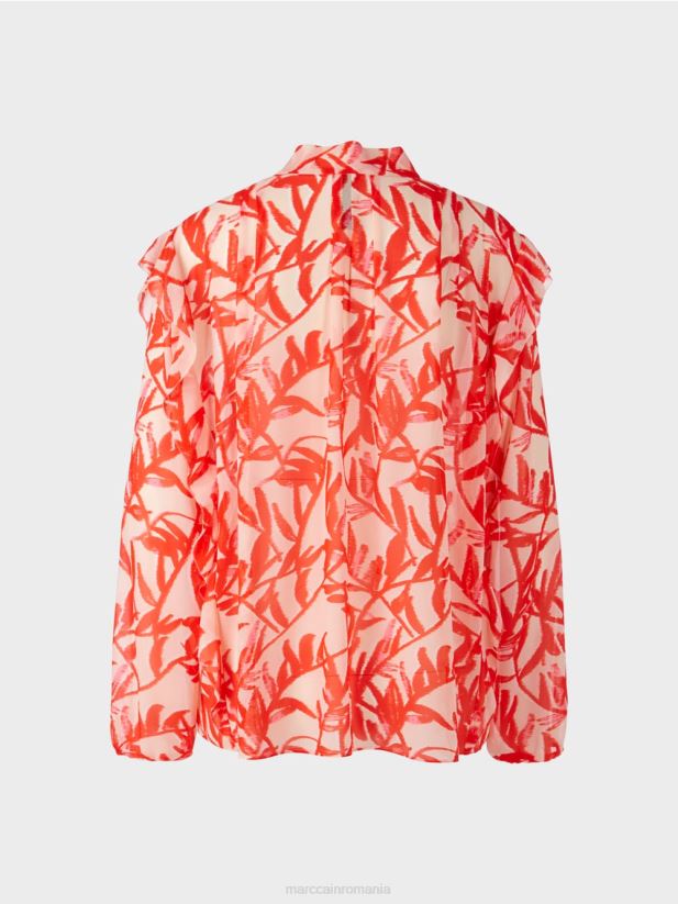 bluză cu volane cu imprimeu floral Marc Cain bronz strălucitor îmbrăcăminte 4826HH973