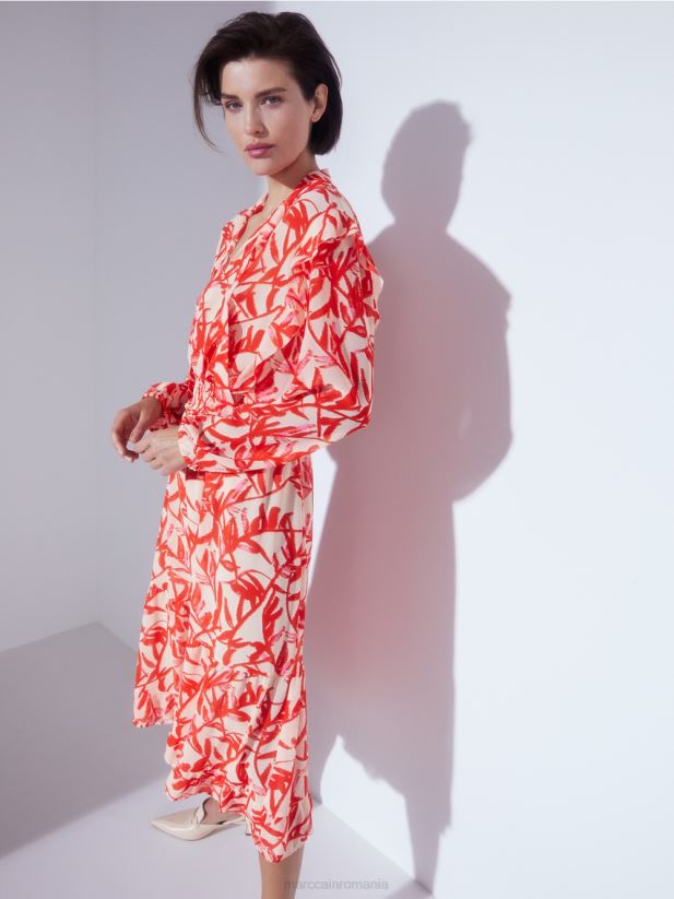 bluză cu volane cu imprimeu floral Marc Cain bronz strălucitor îmbrăcăminte 4826HH973