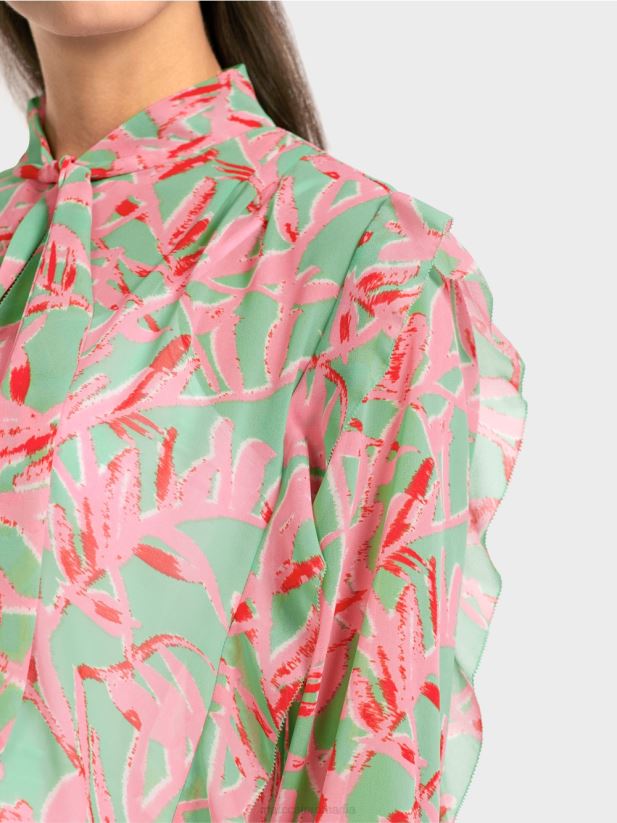 bluză cu volane cu imprimeu floral Marc Cain jad strălucitor îmbrăcăminte 4826HH972