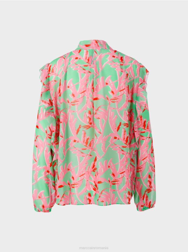 bluză cu volane cu imprimeu floral Marc Cain jad strălucitor îmbrăcăminte 4826HH972