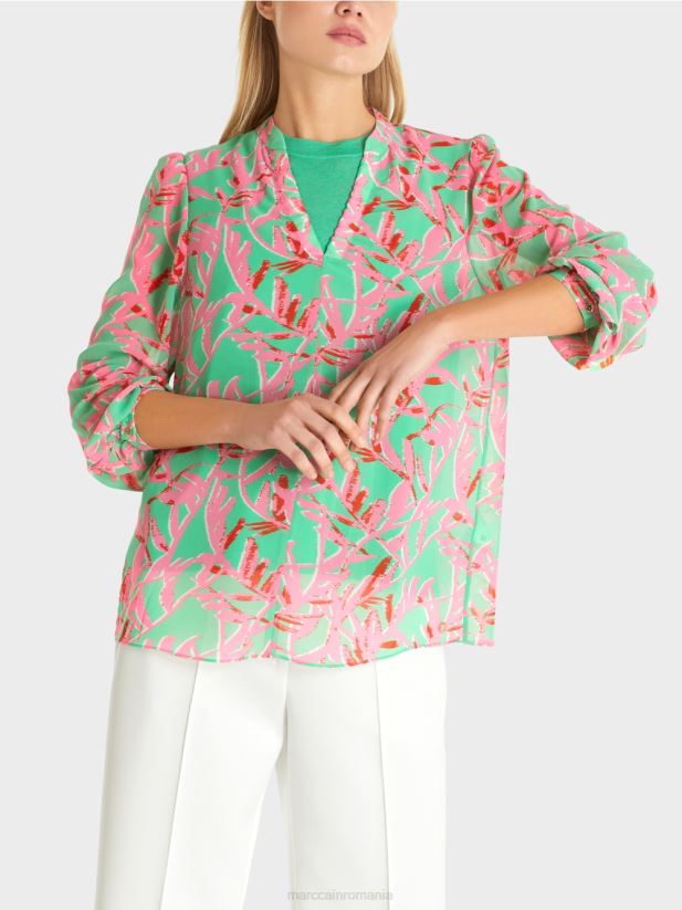 bluză curgătoare Marc Cain jad strălucitor îmbrăcăminte 4826HH974