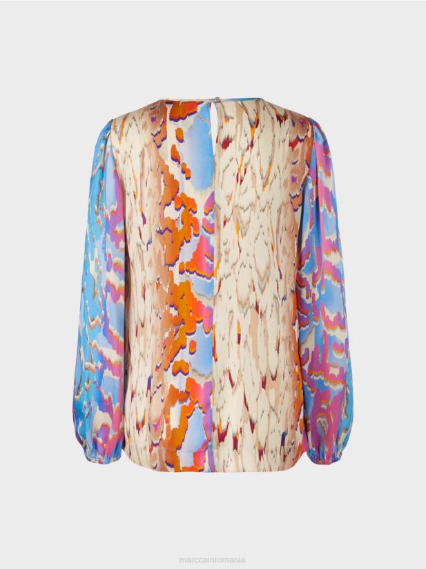 bluză de mătase colorată Marc Cain cer întunecat de vară îmbrăcăminte 4826HH851
