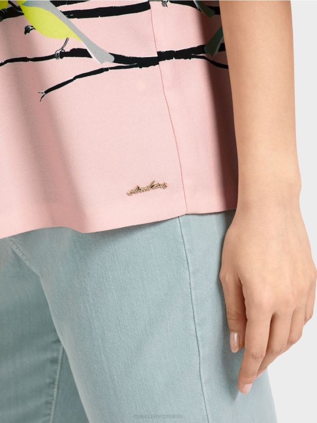 bluză de vară cu design de păsări Marc Cain albastru închis la cer îmbrăcăminte 4826HH886