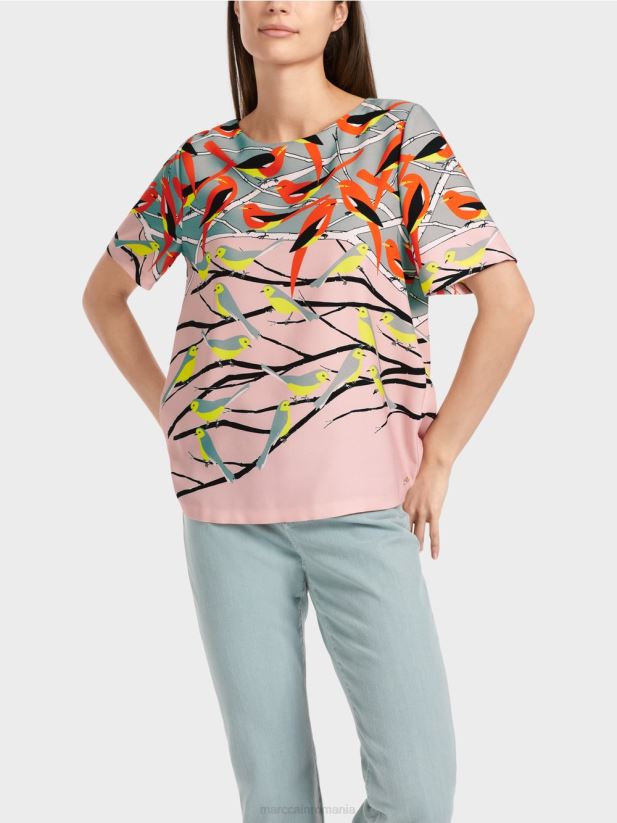 bluză de vară cu design de păsări Marc Cain albastru închis la cer îmbrăcăminte 4826HH886