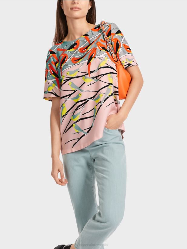 bluză de vară cu design de păsări Marc Cain albastru închis la cer îmbrăcăminte 4826HH886