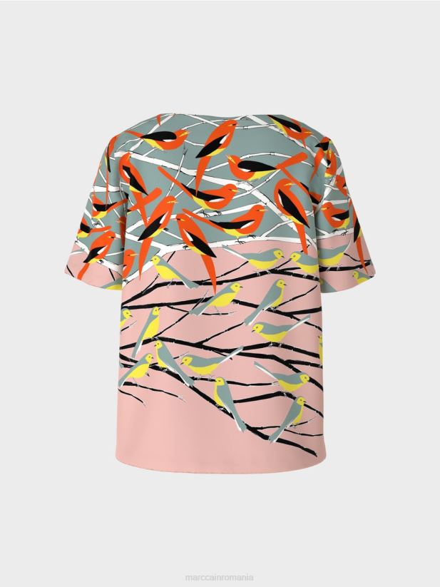 bluză de vară cu design de păsări Marc Cain albastru închis la cer îmbrăcăminte 4826HH886