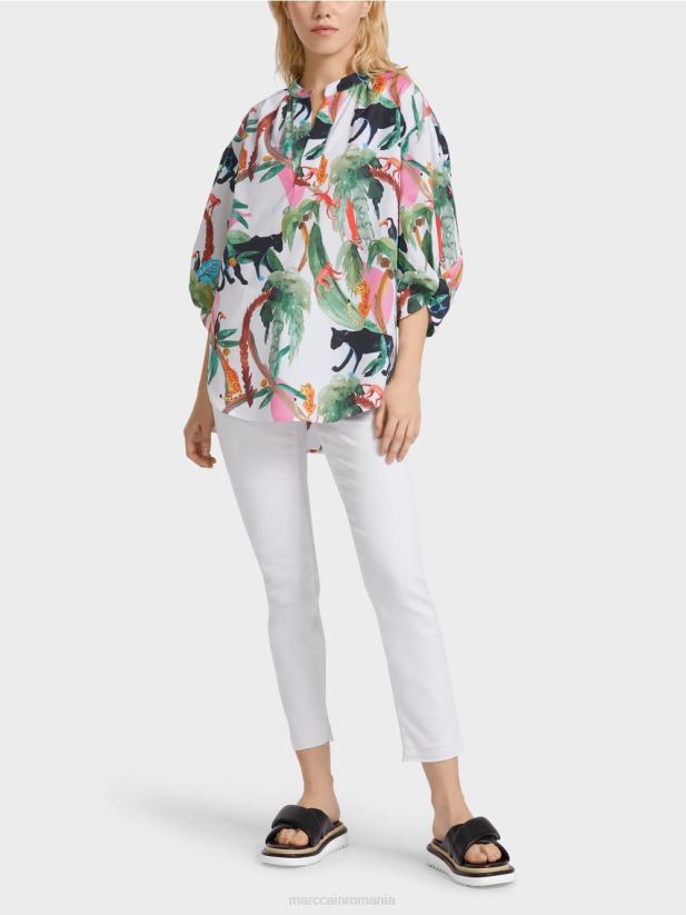 bluză din bumbac cu design animal Marc Cain aproape alb îmbrăcăminte 4826HH927