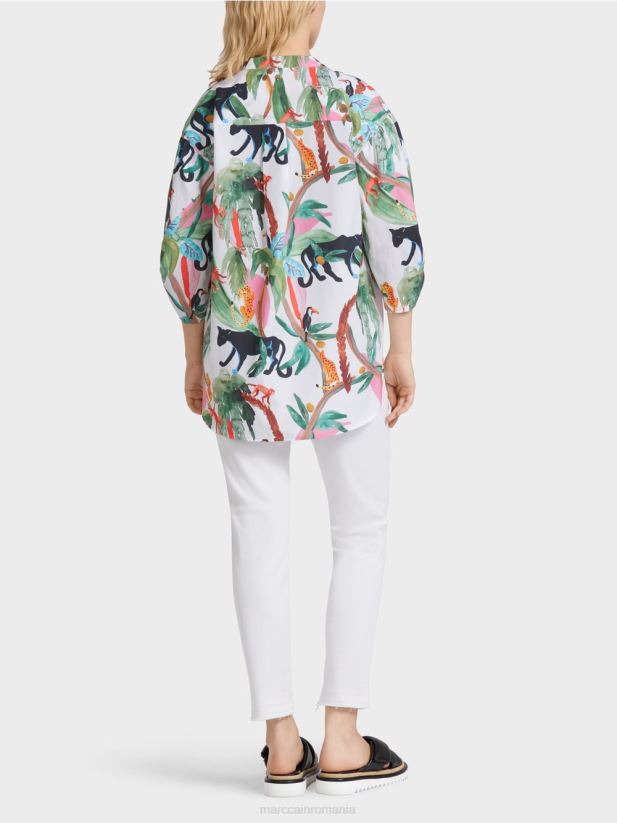 bluză din bumbac cu design animal Marc Cain aproape alb îmbrăcăminte 4826HH927