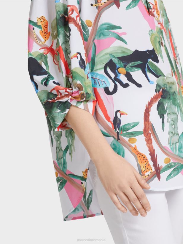 bluză din bumbac cu design animal Marc Cain aproape alb îmbrăcăminte 4826HH927